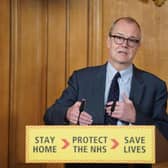 10 Downing Street of Chief Scientific Adviser Sir Patrick Vallance answering questions from the media via a video link during a media briefing in Downing Street, London, on coronavirus (COVID-19). Photo: Pippa Fowles/Crown Copyright/10 Downing Street