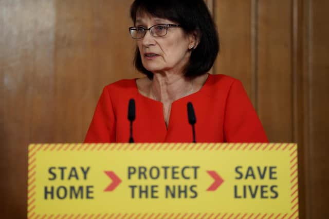 Deputy Chief Medical Officer Dr Jenny Harries answering questions from the media via a video link during a media briefing in Downing Street. Photo : PA