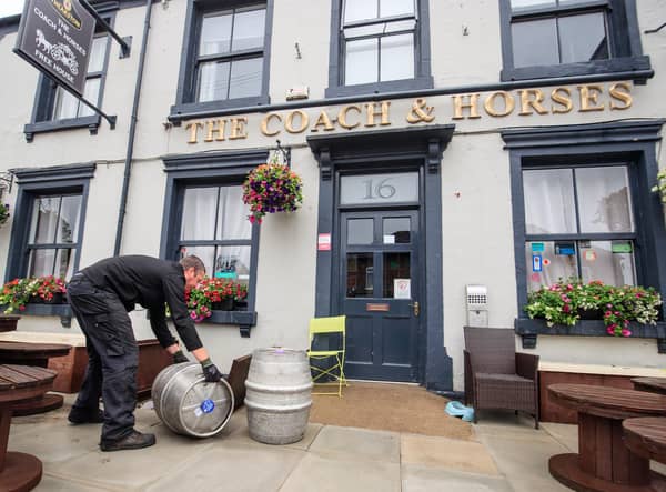 Samuel Smith's brewery delivers beer to the Coach and Horses pub in Tadcaster, Yorkshire, as pubs prepare for reopening to members of the public when the lifting of further lockdown restrictions in England comes into effect today (Saturday). Photo: PA