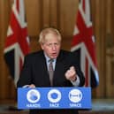 Prime Minister Boris Johnson during a virtual press conference at Downing Street, London, following the announcement that the legal limit on social gatherings is set to be reduced from 30 people to six. The change in the law in England will come into force on Monday as the Government seeks to curb the rise in coronavirus cases. Photo: PA