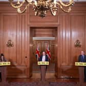 (left to right) Healthcare Epidemiologist Consultant Susan Hopkins, Health Secretary Matt Hancock and NHS England National Medical Director Stephen Powis during a media briefing on coronavirus (COVID-19) in Downing Street, London. Picture date: Monday January 18, 2021. Photo: PA