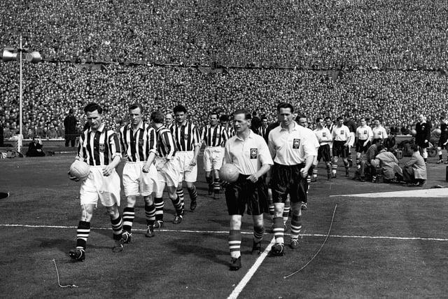 Tom Finney leads Preston North End out at Wembley for the FA Cup Final against West Bromwich Albion