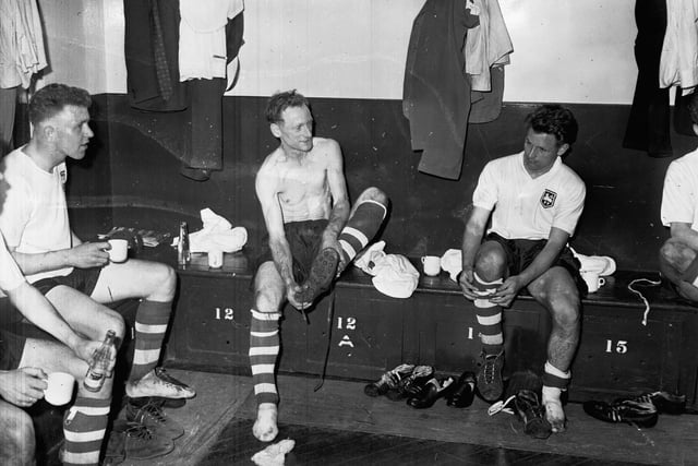 Tom Finney in the Deepdale dressing room after his final game for Preston