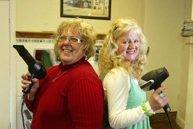 Gail Lee (right) hairdresser for 40 years, with Kitty Harper, who worked with her for 19 years in Ripponden bac in 2009.