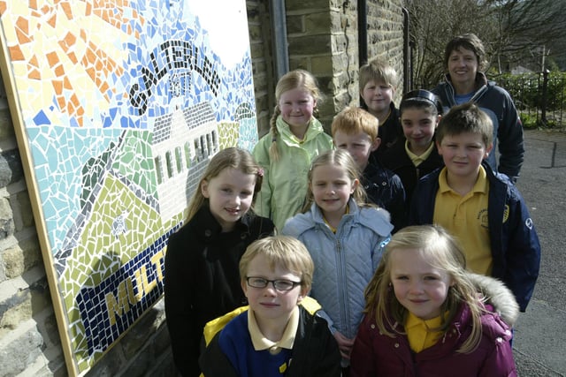 Unveiling of new mosaic of Salterlee School, Shibden back in 2009, created by artist in residence, RosieTaylor
