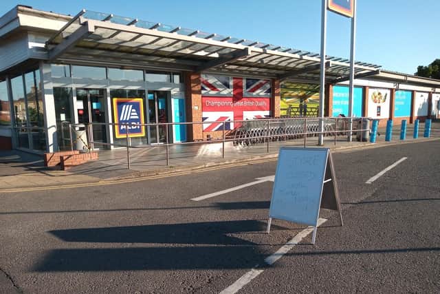 Closed until further notice, read the sign at the entrance to Aldi in Sleaford after a carbon dioxide gas leak from the food chilling system.