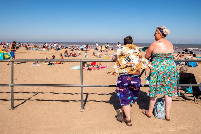 Soaking up the sun on Skegness beach.