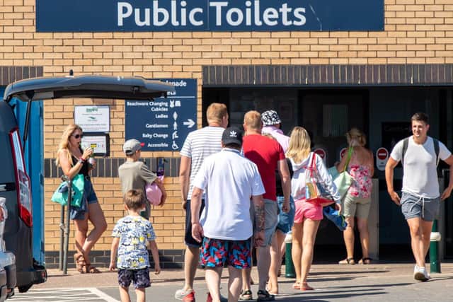 Queues at the toilets in Skegness.