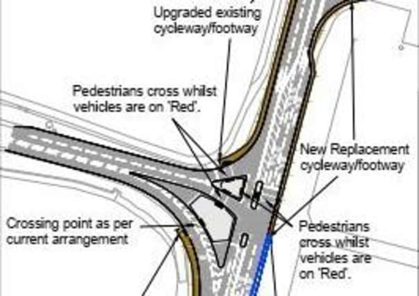 The new  layout of footpaths and crossing points at the rugby club junction. EMN-200607-124652001