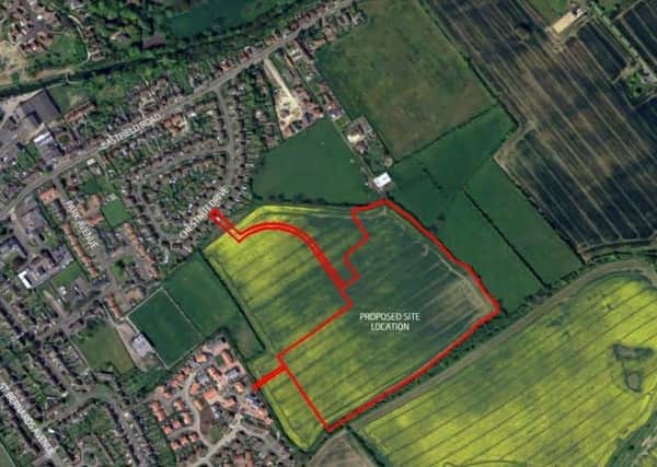 The proposed site location (in red outline) can be seen below Chestnut Drive, with Monks Dyke Road to the west.