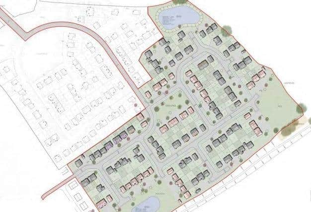 The illustrated plan faintly shows the neighbouring development, currently under construction.