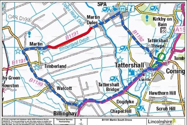 The diversion route for the B1191 Martin South Drove roadworks.