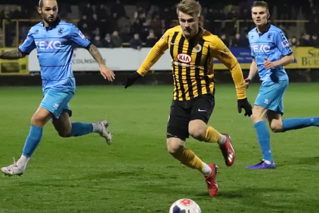 Jordan Thewlis on the ball for United. Photo: Eric Brown