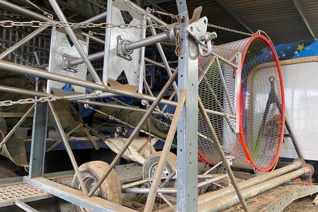 The Wheel of Death and big top gathering dust in a barn in Toynton St Peter.