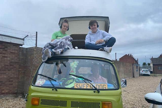The Sweeney family of Skegness watched the film from their camper van - with the children having the best view.