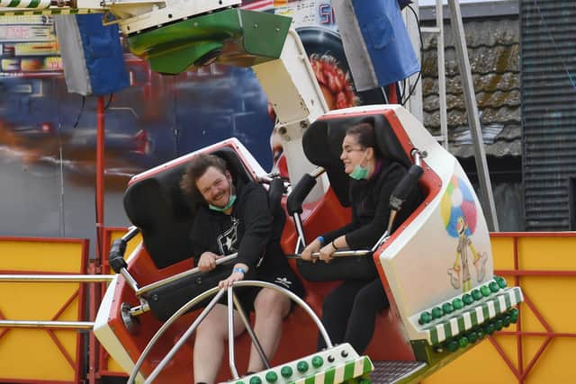 Adam Brown and Eunika Penzes of Peterborough on the new Starflyer ride.