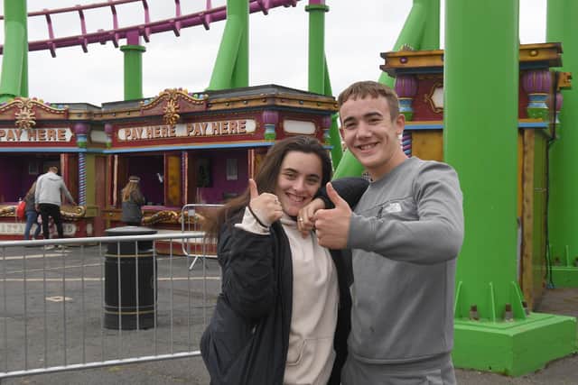 Jack Beardsley and Megan Wilson of Doncaster giving Fantasy Island the thumbs-up.