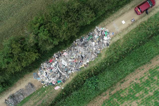 Aerial view of the major fly tipping incident which has blocked the country lane. Photo: Paul Sproxton EMN-200707-122411001