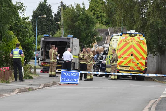 Police, bomb disposal officers, and other emergency services at the scene yesterday