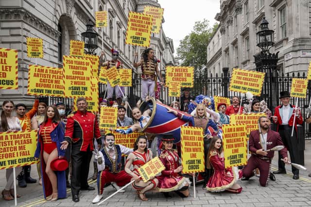 Over 50 circus performers from around the UK delivered a petition to Downing Street this week. (Photo: Jeff Moore) EMN-200907-152516001
