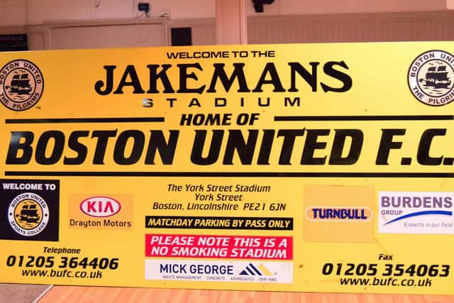 The Jakemans Stadium sign went for the highest amount. Photo: Boston United