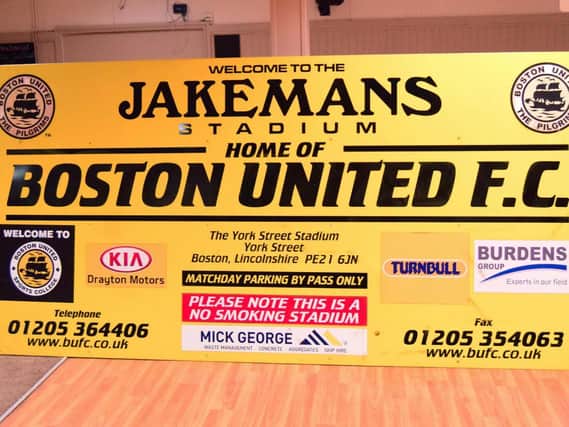 The Jakemans Stadium sign went for the highest amount. Photo: Boston United