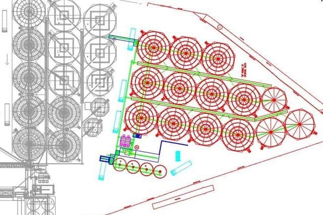 The proposed new site plan (new facilities shown in red)