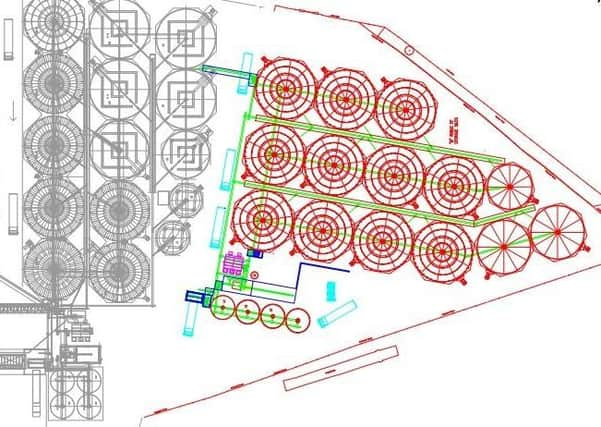 The proposed new site plan (new facilities shown in red)