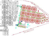 The proposed new site plan (new facilities shown in red)