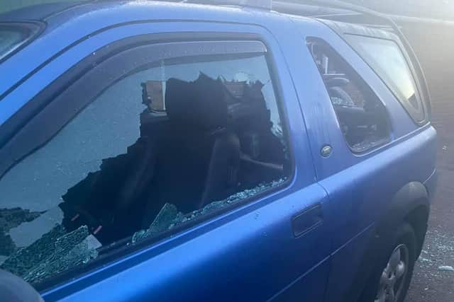 Pictures of the damaged vehicles outside the Boar's Head pub.