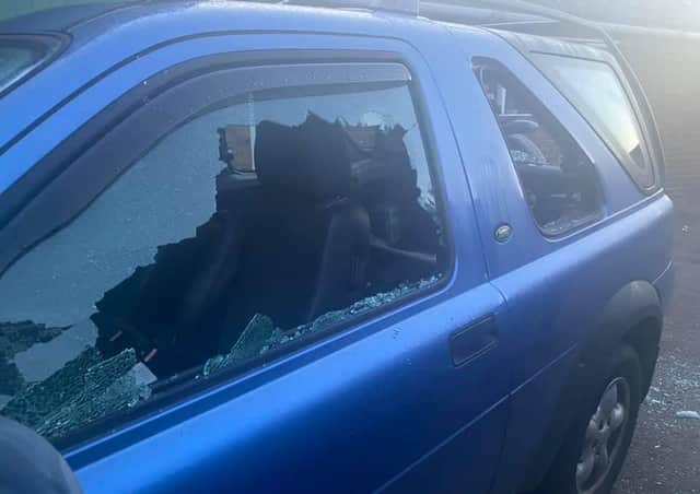 Pictures of the damaged vehicles outside the Boar's Head pub.