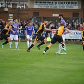 Garner celebrates scoring against Chorley in the 2015 play-off semi-final.