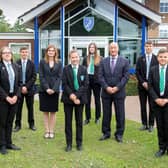 Somercotes Academy Principal Frances Green, alongside CEO of Tollbar Multi Academy Trust David Hampson, and several students. (Picture: Sean Spencer/Hull News & Pictures Ltd.)