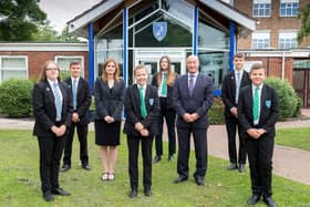 Somercotes Academy Principal Frances Green, alongside CEO of Tollbar Multi Academy Trust David Hampson, and several students. (Picture: Sean Spencer/Hull News & Pictures Ltd.)