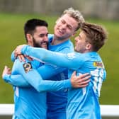 Knowles, Wright and Thewlis won promotion together with Harrogate Town. Photo: @RussellDossett