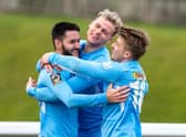 Knowles, Wright and Thewlis won promotion together with Harrogate Town. Photo: @RussellDossett