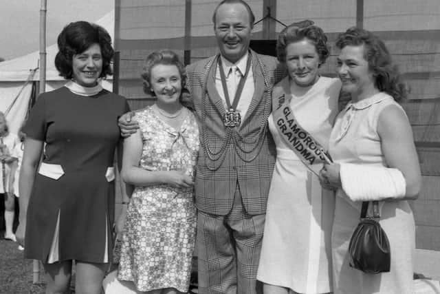 Mayor Alan Foster with the winning glamourous grandma Edna Moorcroft, second from left, and runners-up, Mrs F. Taylor, Mrs H. R. Haigh and Mrs D. Boyfield.