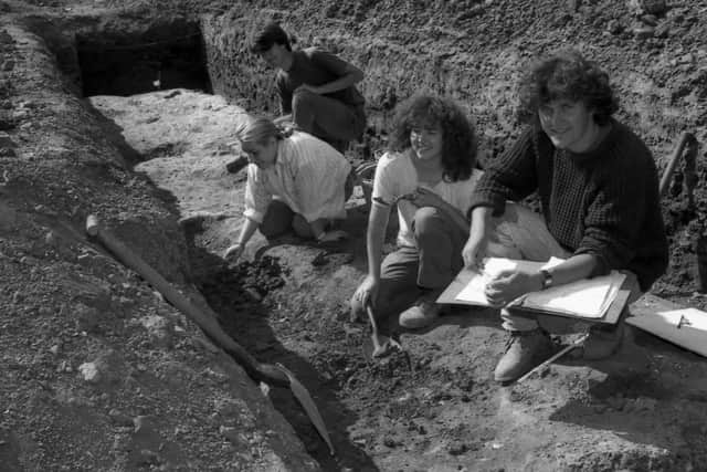 Pictured at the poultry market archaeological dig 30 years ago, Tim Hollinshead, Sharon Lowth, Susan Unsworth, and Dale Trimble.