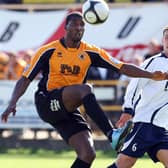 Simon Ainge in action for Guiseley at York Street during the 2011 play-off semi-final.