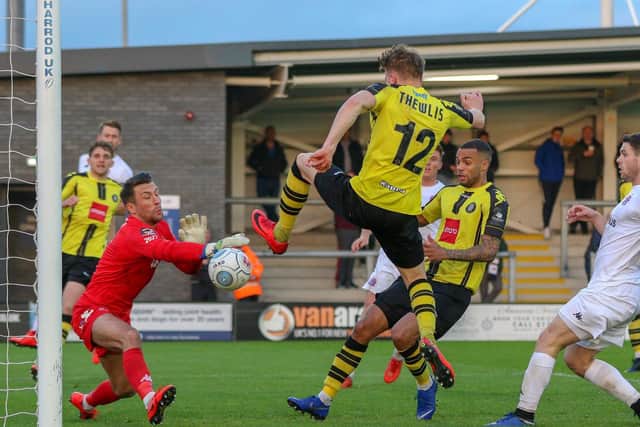 Jordan Thewlis scores in last season's National League play-offs.