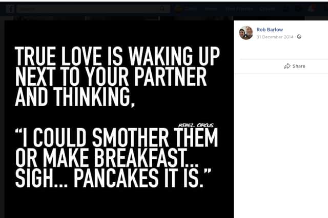 One of the posts from Mr Barlow's Facebook page.