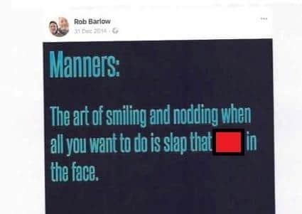 One of the offending posts on Mr Barlow's Facebook page.