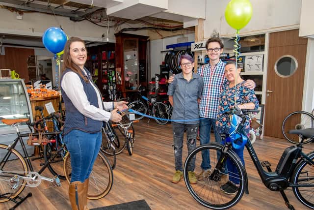 The opening of Just One More Bike in Horncastle with Kay Burge and Paul, Amanda and Courtney Sanderson.