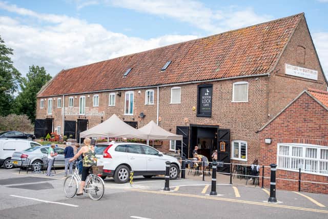 The Boston Lock Cafe near Sluice Bridge is a popular stop for cyclists using the Boston to Lincoln cycleway which runs alongside the River Witham.