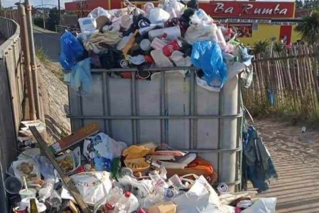 Rubbish piling up on the promenade at a privately-owned beach in Ingoldmells.