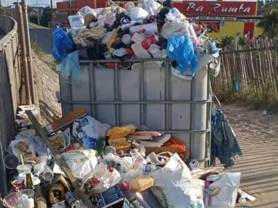 Rubbish piling up on the promenade at a privately-owned beach in Ingoldmells.