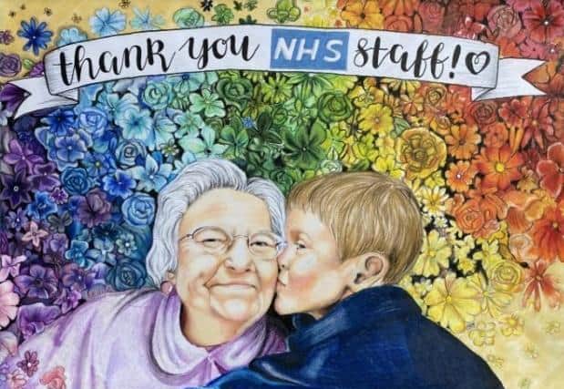 Alice’s winning postcard design, which praises the NHS heroes.