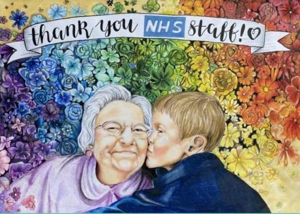 Alice’s winning postcard design, which praises the NHS  heroes.