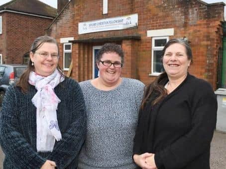 Pictured outside the Spilsby Christian Fellowship building are (from left) Trish Freeman, Vicki Ireland and Judith Coe . Photo: MSKP-190119-13 ANL-190121-143307001
