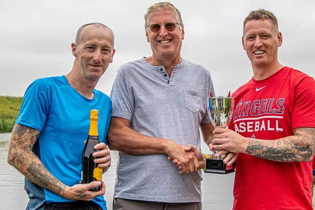 From left: Steve Roberts, Ian Wells, Boston Triathlon Club's Craig Oliver. Photo: David Dales.